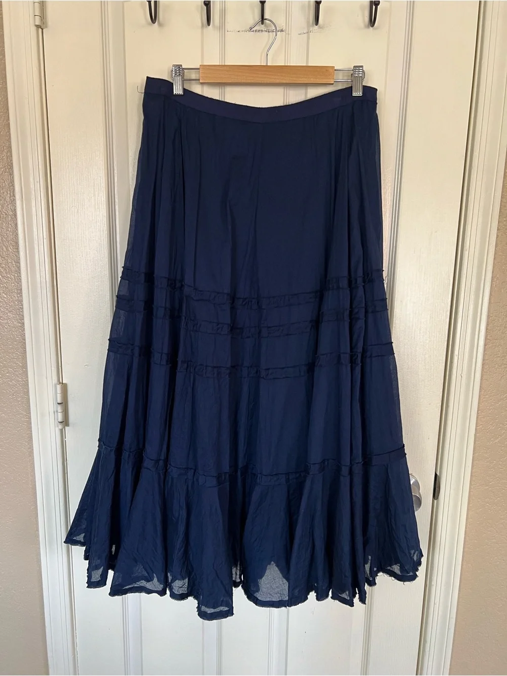 Lauren Ralph Lauren Navy Tiered Ruffle Maxi Skirt 14 100% Cotton